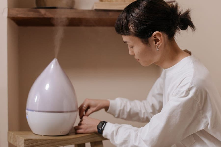 Steam rising from a humidifier in a living room